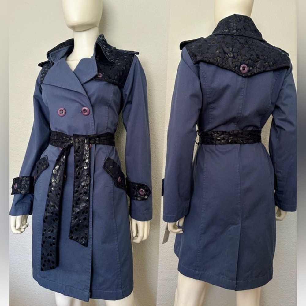 🔥SALE💥NWT WOMEN DOUBLE-BREASTED TRENCH COAT BELTED LINED JACKET IN DENIM - Picture 10 of 17